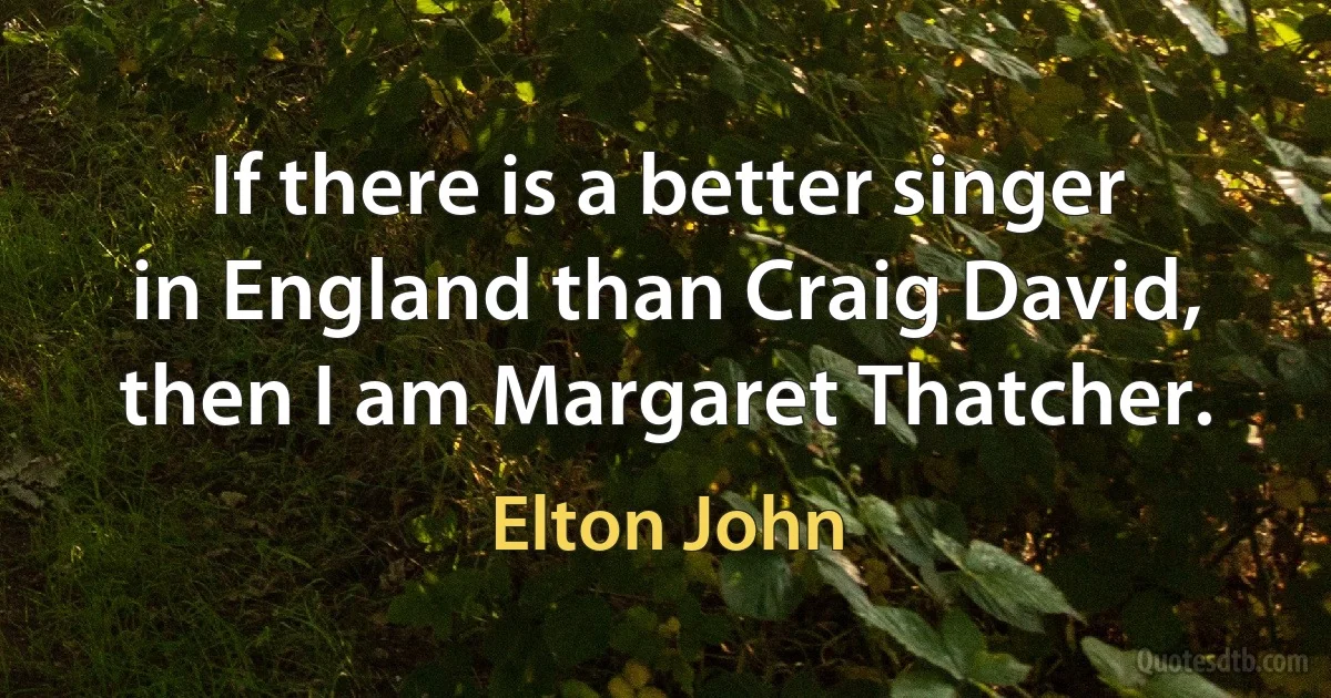 If there is a better singer in England than Craig David, then I am Margaret Thatcher. (Elton John)