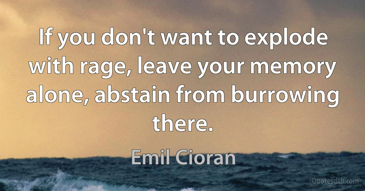 If you don't want to explode with rage, leave your memory alone, abstain from burrowing there. (Emil Cioran)