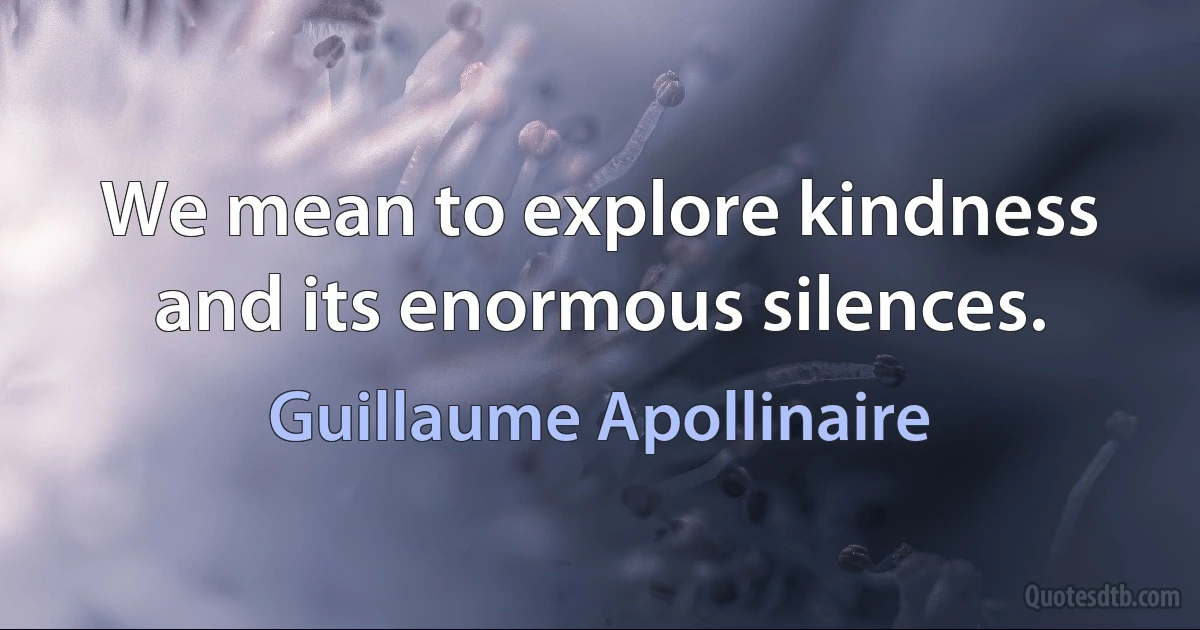 We mean to explore kindness and its enormous silences. (Guillaume Apollinaire)