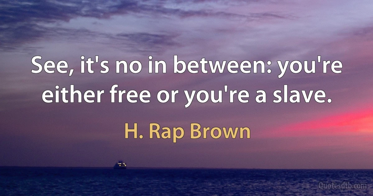 See, it's no in between: you're either free or you're a slave. (H. Rap Brown)