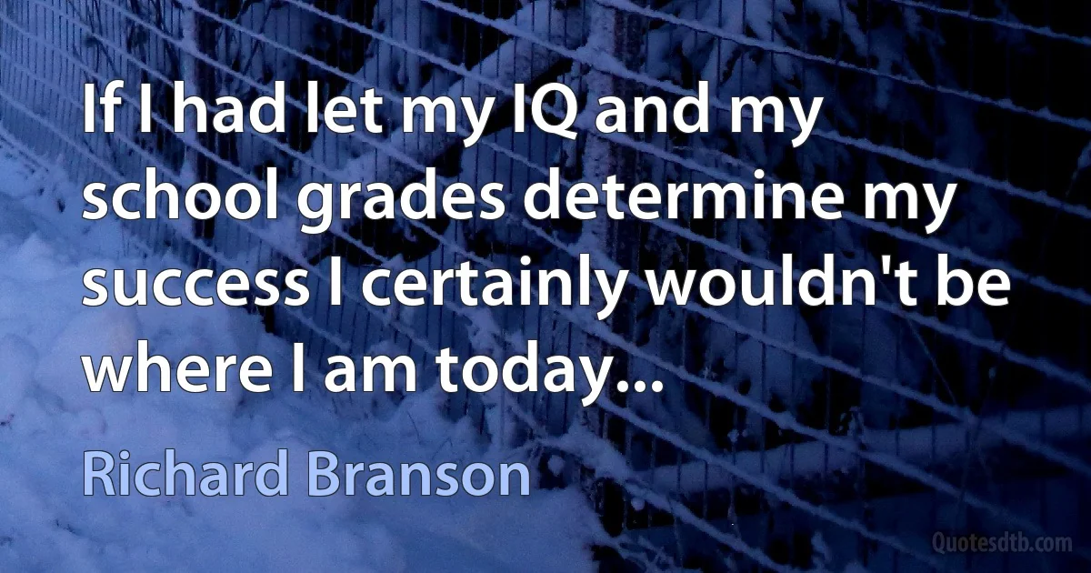 If I had let my IQ and my school grades determine my success I certainly wouldn't be where I am today... (Richard Branson)