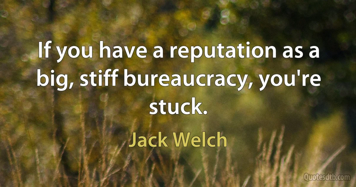 If you have a reputation as a big, stiff bureaucracy, you're stuck. (Jack Welch)