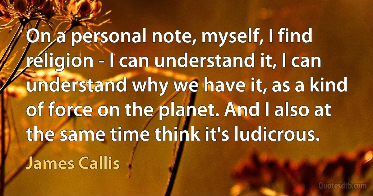 On a personal note, myself, I find religion - I can understand it, I can understand why we have it, as a kind of force on the planet. And I also at the same time think it's ludicrous. (James Callis)