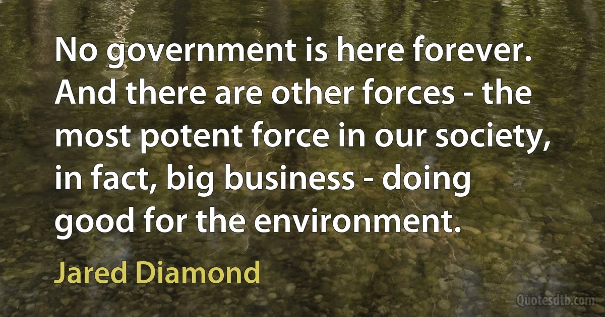 No government is here forever. And there are other forces - the most potent force in our society, in fact, big business - doing good for the environment. (Jared Diamond)