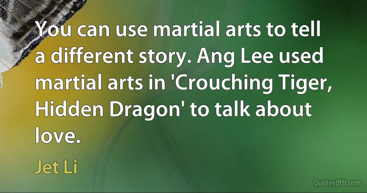 You can use martial arts to tell a different story. Ang Lee used martial arts in 'Crouching Tiger, Hidden Dragon' to talk about love. (Jet Li)