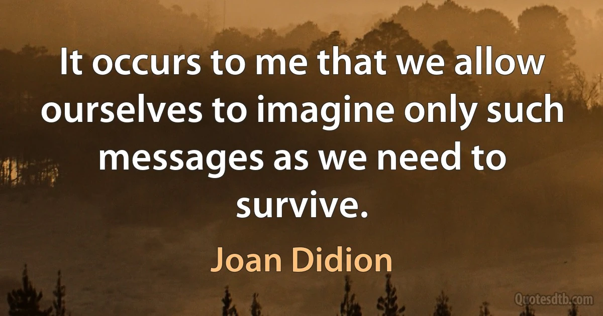 It occurs to me that we allow ourselves to imagine only such messages as we need to survive. (Joan Didion)