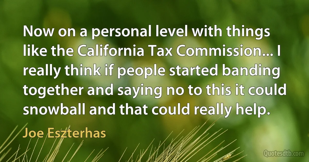 Now on a personal level with things like the California Tax Commission... I really think if people started banding together and saying no to this it could snowball and that could really help. (Joe Eszterhas)