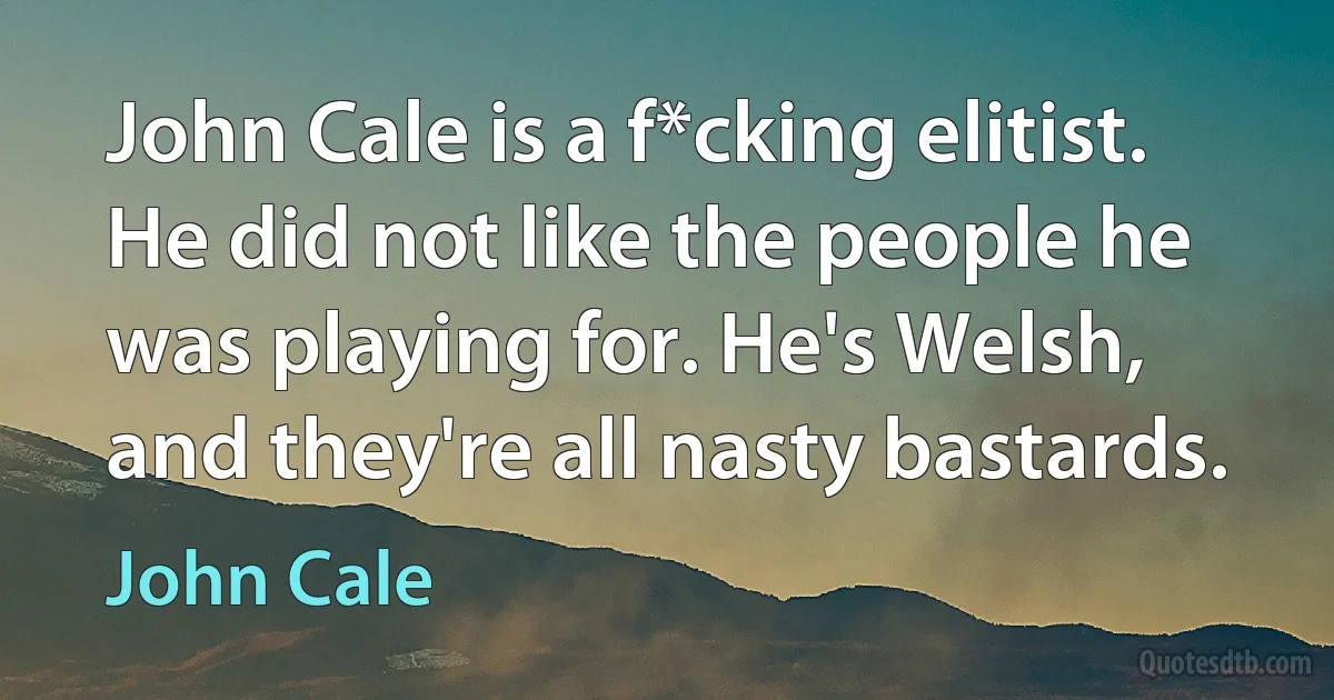 John Cale is a f*cking elitist. He did not like the people he was playing for. He's Welsh, and they're all nasty bastards. (John Cale)