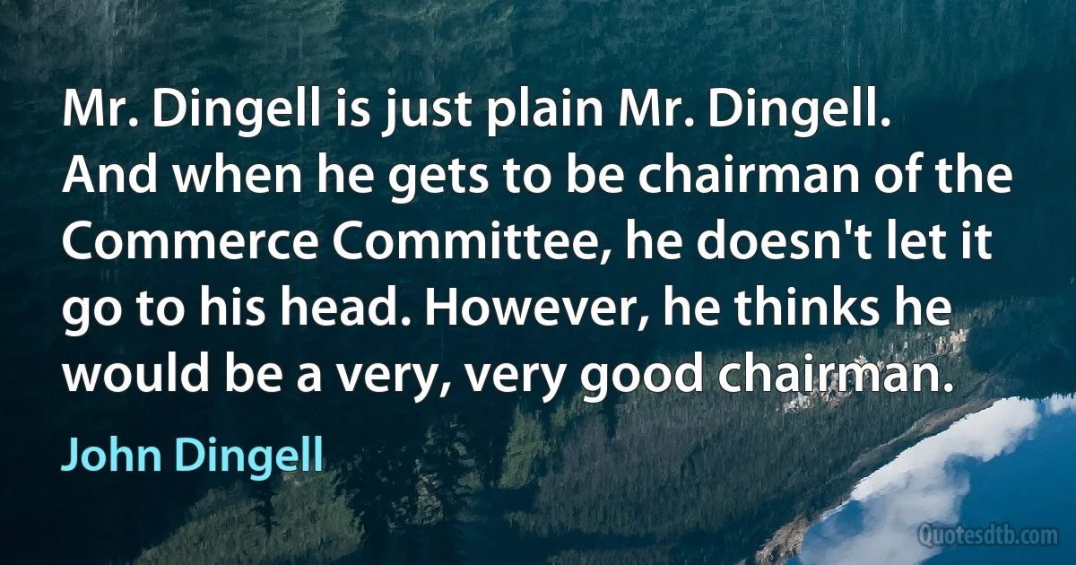 Mr. Dingell is just plain Mr. Dingell. And when he gets to be chairman of the Commerce Committee, he doesn't let it go to his head. However, he thinks he would be a very, very good chairman. (John Dingell)