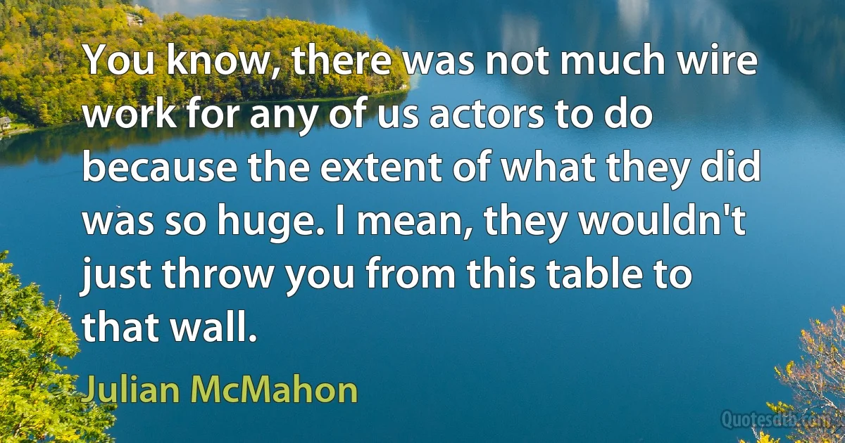 You know, there was not much wire work for any of us actors to do because the extent of what they did was so huge. I mean, they wouldn't just throw you from this table to that wall. (Julian McMahon)