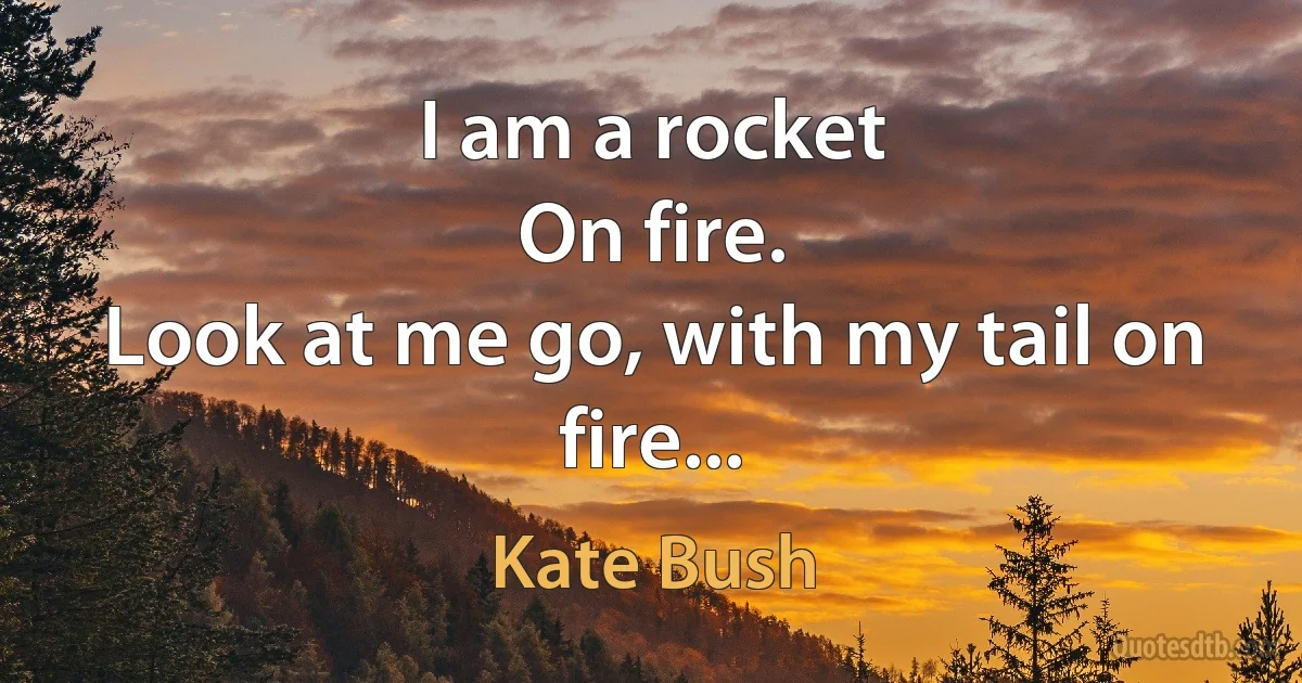 I am a rocket
On fire.
Look at me go, with my tail on fire... (Kate Bush)