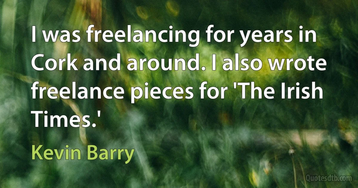 I was freelancing for years in Cork and around. I also wrote freelance pieces for 'The Irish Times.' (Kevin Barry)