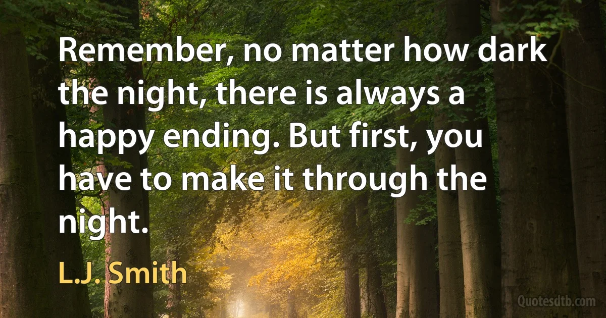 Remember, no matter how dark the night, there is always a happy ending. But first, you have to make it through the night. (L.J. Smith)