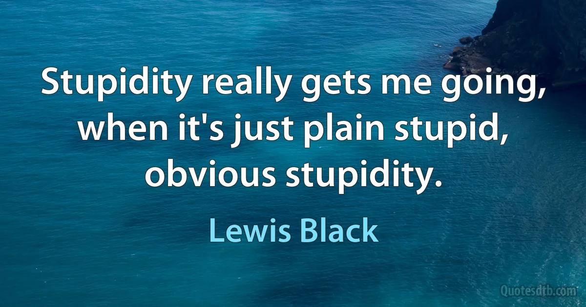 Stupidity really gets me going, when it's just plain stupid, obvious stupidity. (Lewis Black)