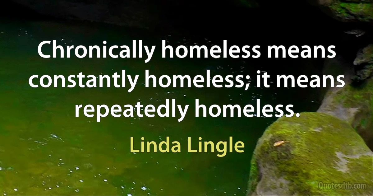 Chronically homeless means constantly homeless; it means repeatedly homeless. (Linda Lingle)