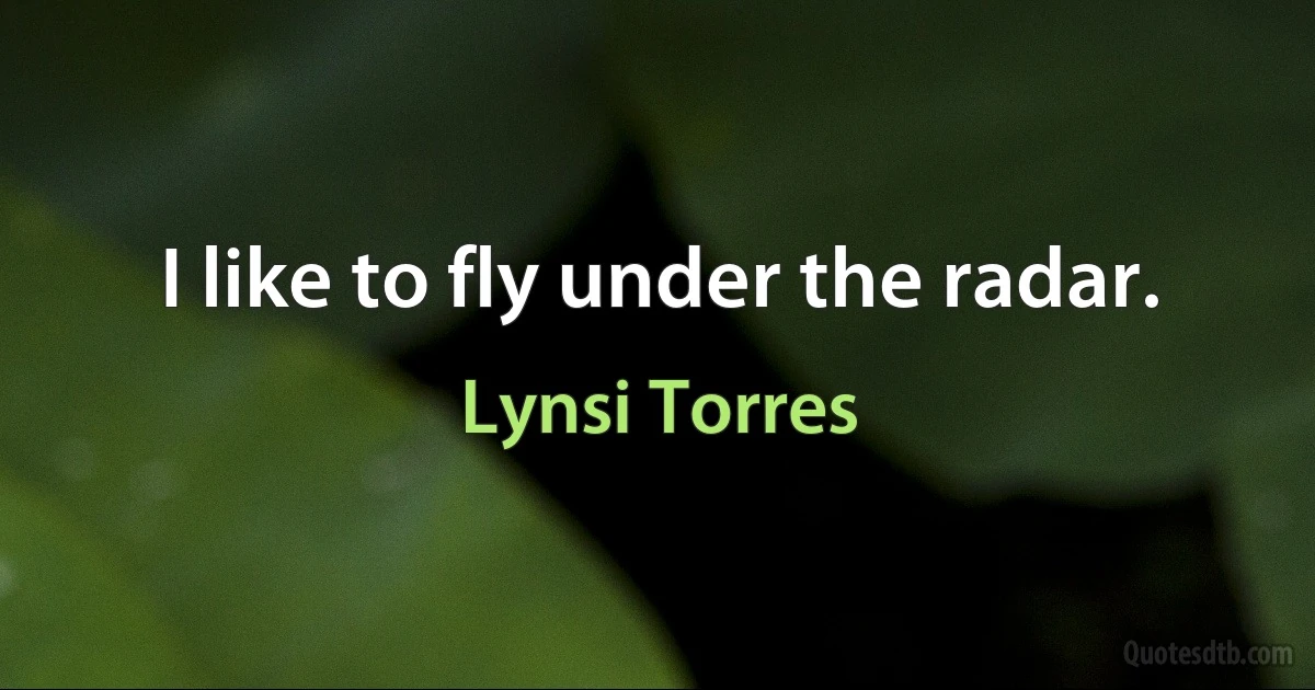 I like to fly under the radar. (Lynsi Torres)