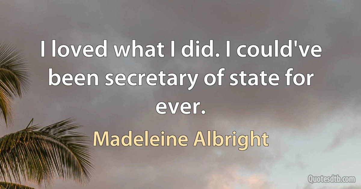 I loved what I did. I could've been secretary of state for ever. (Madeleine Albright)