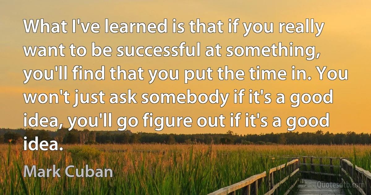 What I've learned is that if you really want to be successful at something, you'll find that you put the time in. You won't just ask somebody if it's a good idea, you'll go figure out if it's a good idea. (Mark Cuban)