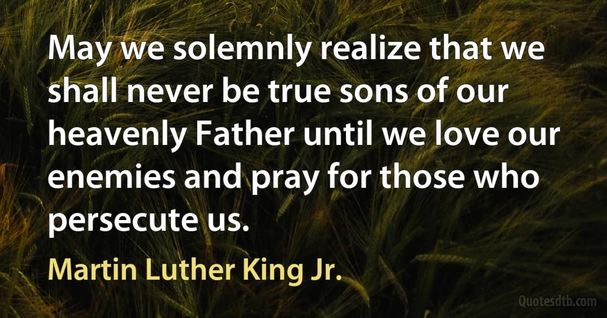 May we solemnly realize that we shall never be true sons of our heavenly Father until we love our enemies and pray for those who persecute us. (Martin Luther King Jr.)