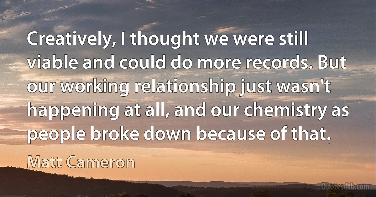 Creatively, I thought we were still viable and could do more records. But our working relationship just wasn't happening at all, and our chemistry as people broke down because of that. (Matt Cameron)