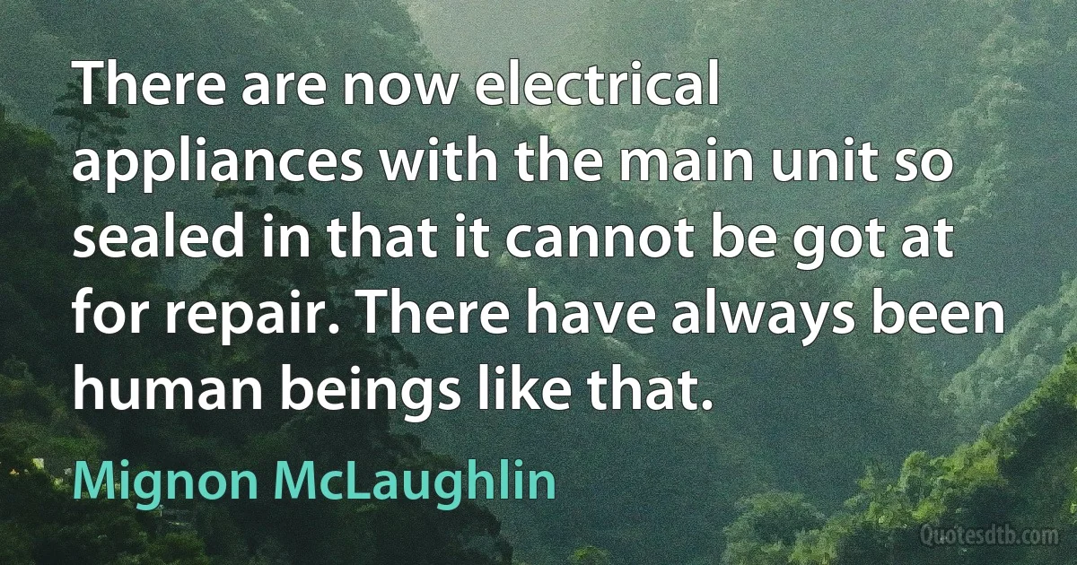 There are now electrical appliances with the main unit so sealed in that it cannot be got at for repair. There have always been human beings like that. (Mignon McLaughlin)