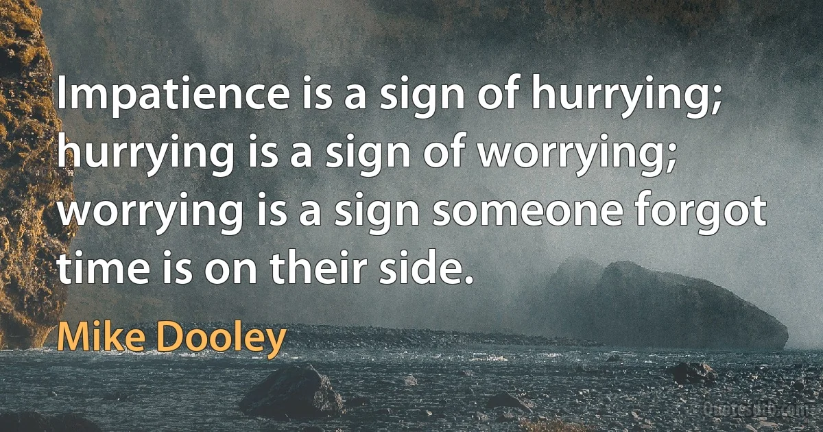 Impatience is a sign of hurrying; hurrying is a sign of worrying; worrying is a sign someone forgot time is on their side. (Mike Dooley)