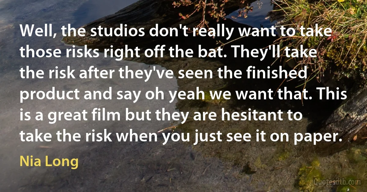 Well, the studios don't really want to take those risks right off the bat. They'll take the risk after they've seen the finished product and say oh yeah we want that. This is a great film but they are hesitant to take the risk when you just see it on paper. (Nia Long)