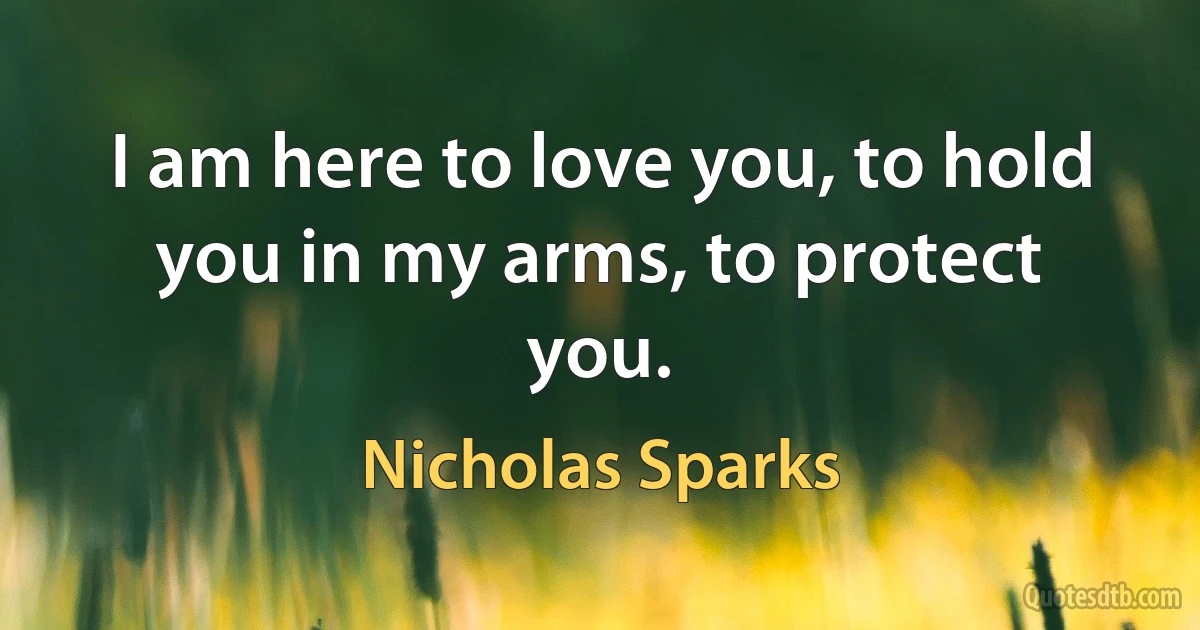 I am here to love you, to hold you in my arms, to protect you. (Nicholas Sparks)