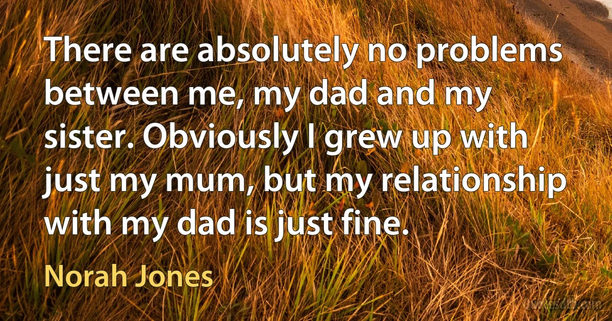 There are absolutely no problems between me, my dad and my sister. Obviously I grew up with just my mum, but my relationship with my dad is just fine. (Norah Jones)