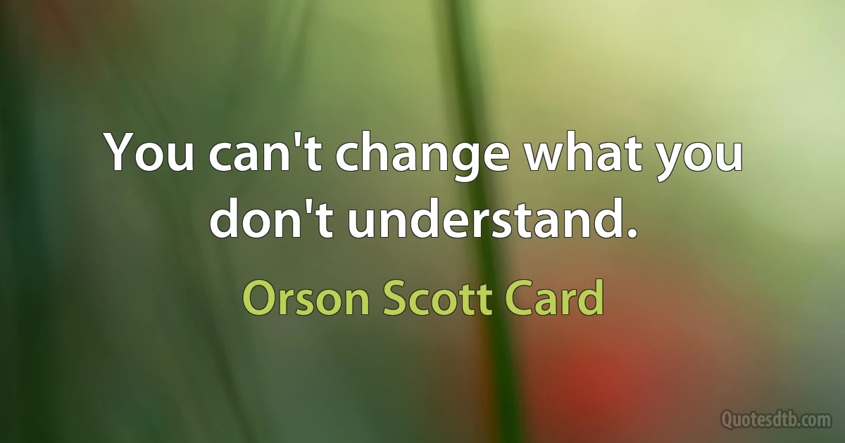 You can't change what you don't understand. (Orson Scott Card)