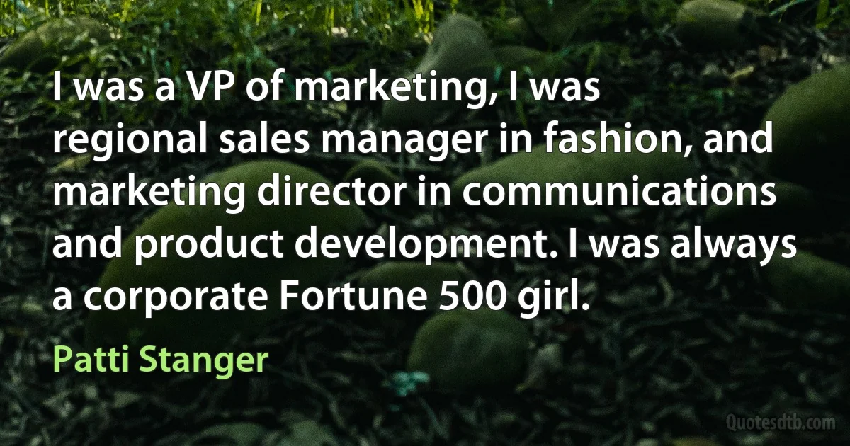 I was a VP of marketing, I was regional sales manager in fashion, and marketing director in communications and product development. I was always a corporate Fortune 500 girl. (Patti Stanger)