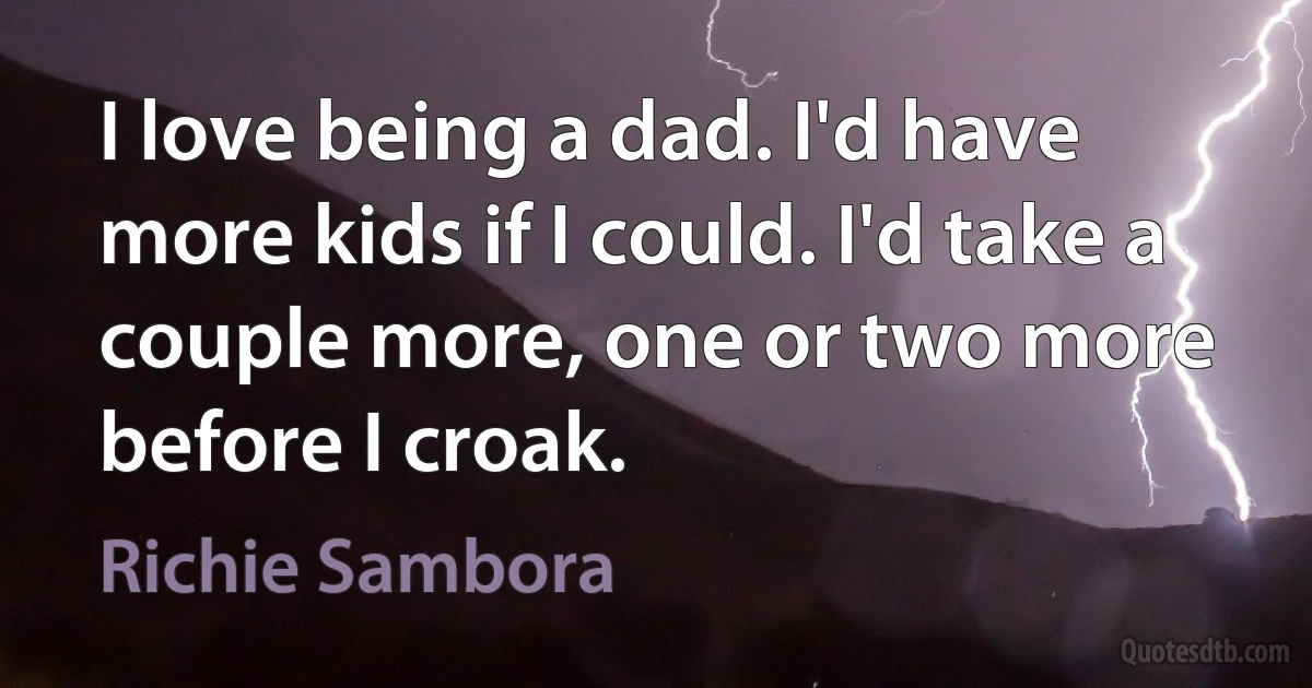 I love being a dad. I'd have more kids if I could. I'd take a couple more, one or two more before I croak. (Richie Sambora)