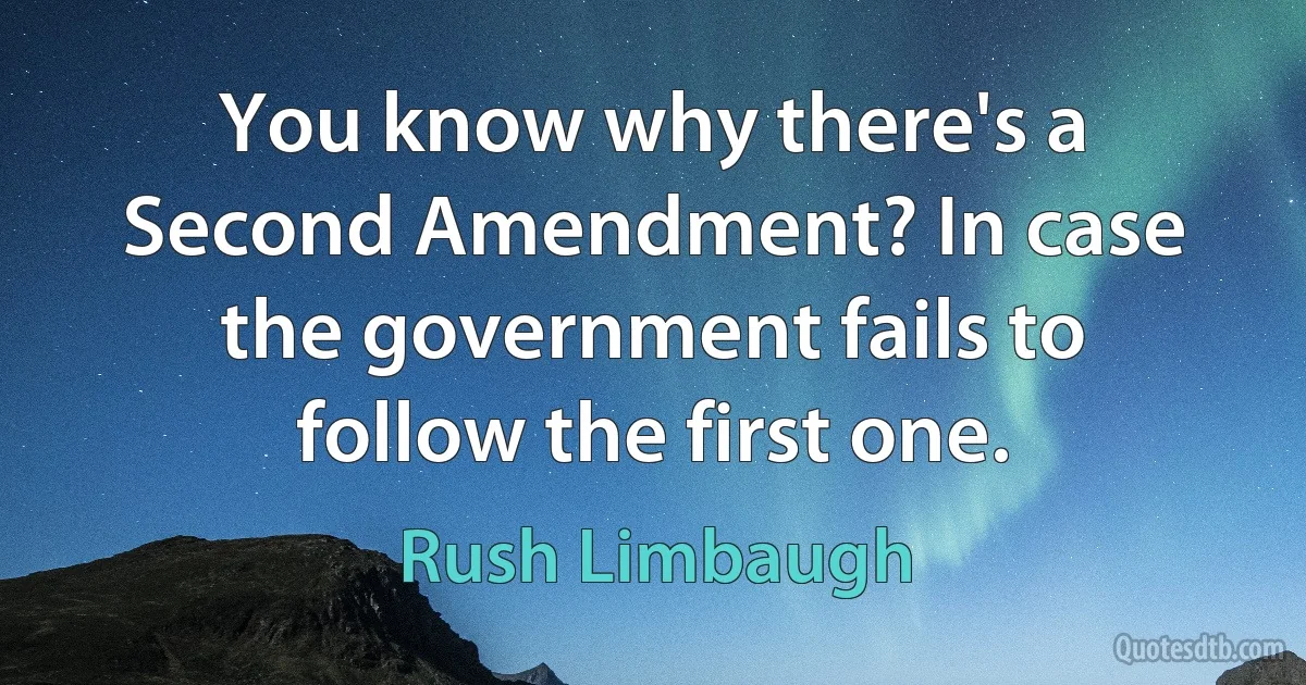 You know why there's a Second Amendment? In case the government fails to follow the first one. (Rush Limbaugh)