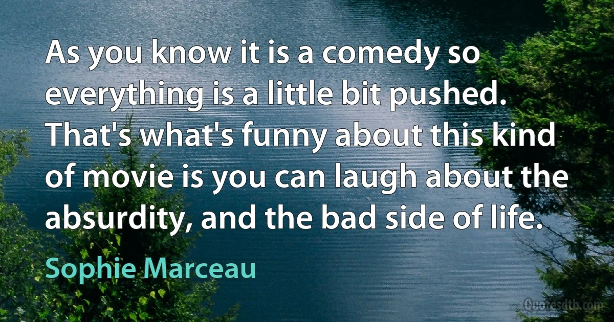 As you know it is a comedy so everything is a little bit pushed. That's what's funny about this kind of movie is you can laugh about the absurdity, and the bad side of life. (Sophie Marceau)