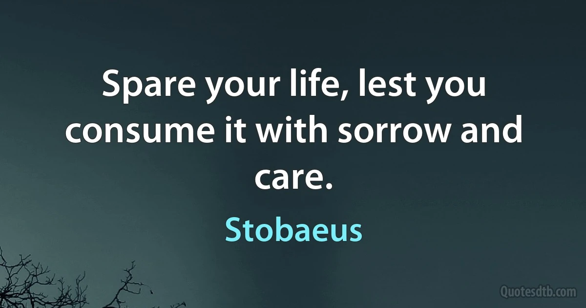 Spare your life, lest you consume it with sorrow and care. (Stobaeus)