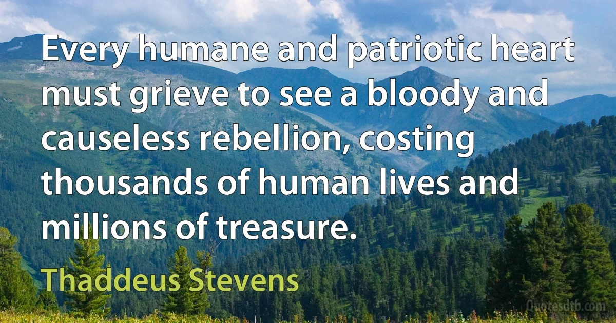 Every humane and patriotic heart must grieve to see a bloody and causeless rebellion, costing thousands of human lives and millions of treasure. (Thaddeus Stevens)