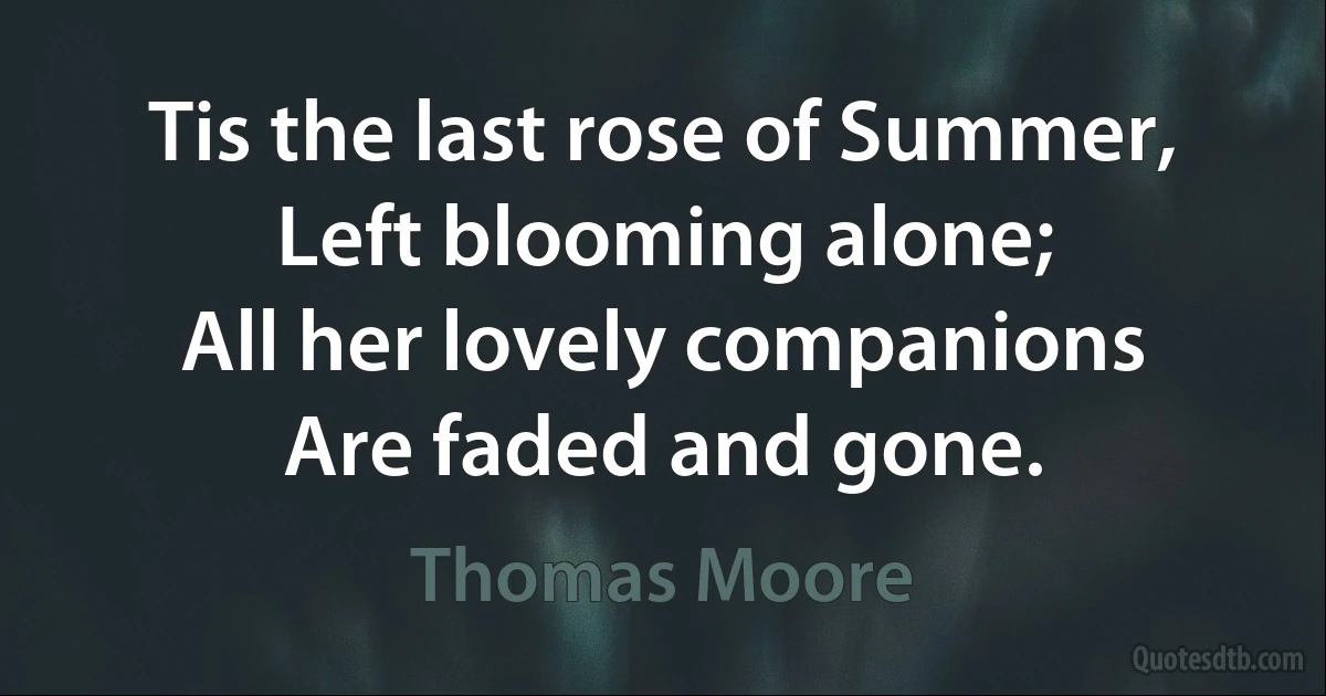 Tis the last rose of Summer,
Left blooming alone;
All her lovely companions
Are faded and gone. (Thomas Moore)