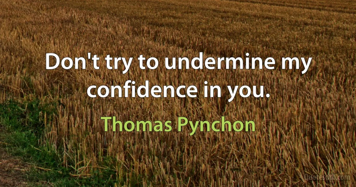 Don't try to undermine my confidence in you. (Thomas Pynchon)