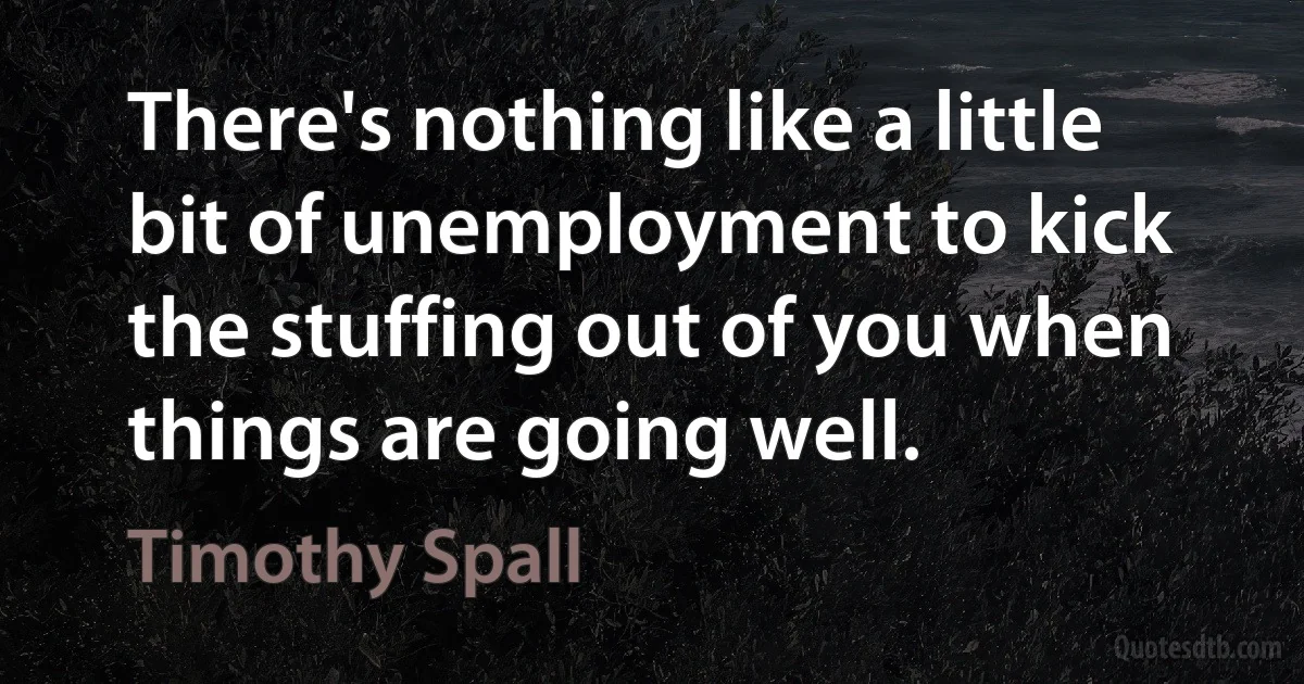 There's nothing like a little bit of unemployment to kick the stuffing out of you when things are going well. (Timothy Spall)