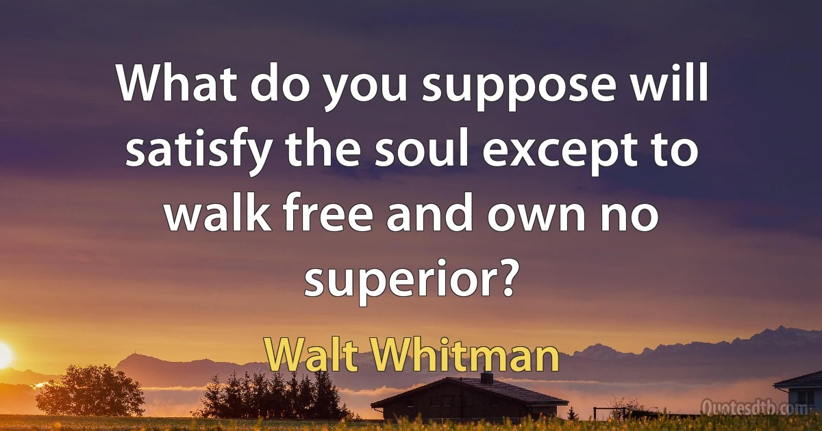 What do you suppose will satisfy the soul except to walk free and own no superior? (Walt Whitman)