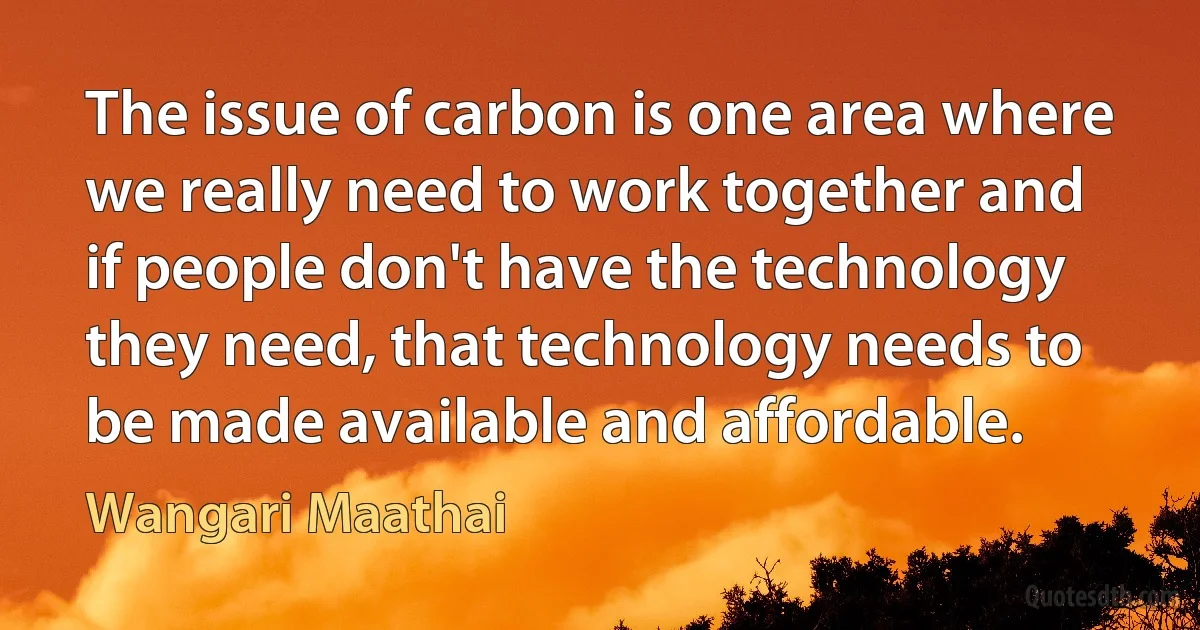 The issue of carbon is one area where we really need to work together and if people don't have the technology they need, that technology needs to be made available and affordable. (Wangari Maathai)