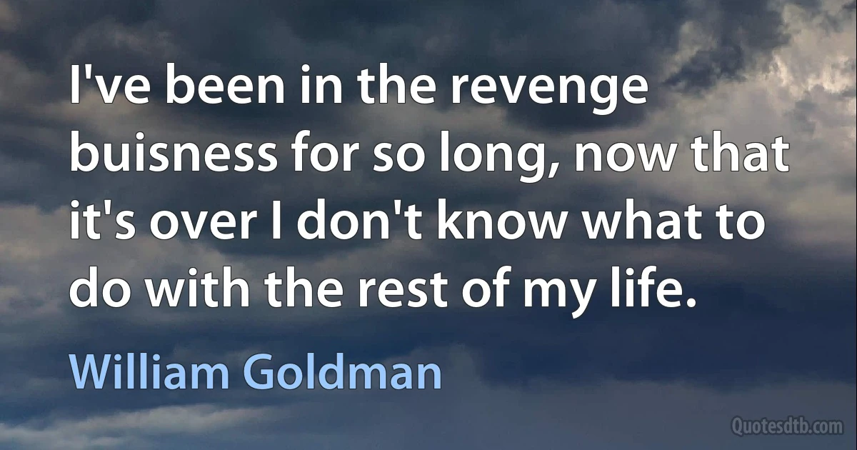 I've been in the revenge buisness for so long, now that it's over I don't know what to do with the rest of my life. (William Goldman)