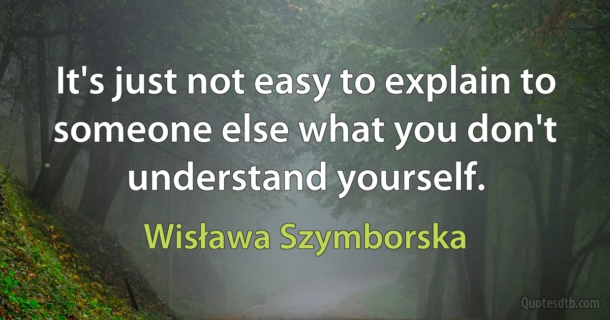 It's just not easy to explain to someone else what you don't understand yourself. (Wisława Szymborska)