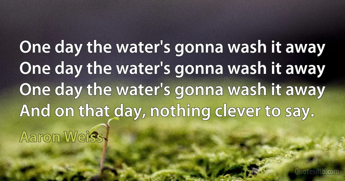 One day the water's gonna wash it away
One day the water's gonna wash it away
One day the water's gonna wash it away
And on that day, nothing clever to say. (Aaron Weiss)