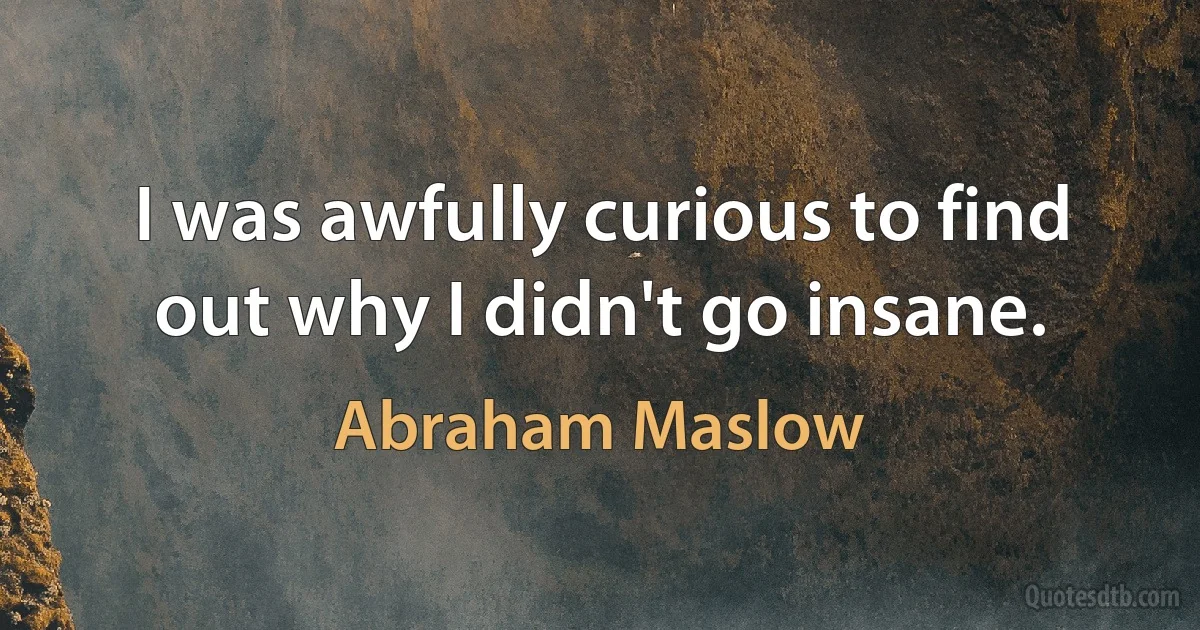 I was awfully curious to find out why I didn't go insane. (Abraham Maslow)