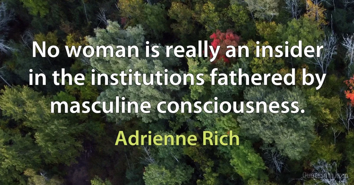 No woman is really an insider in the institutions fathered by masculine consciousness. (Adrienne Rich)