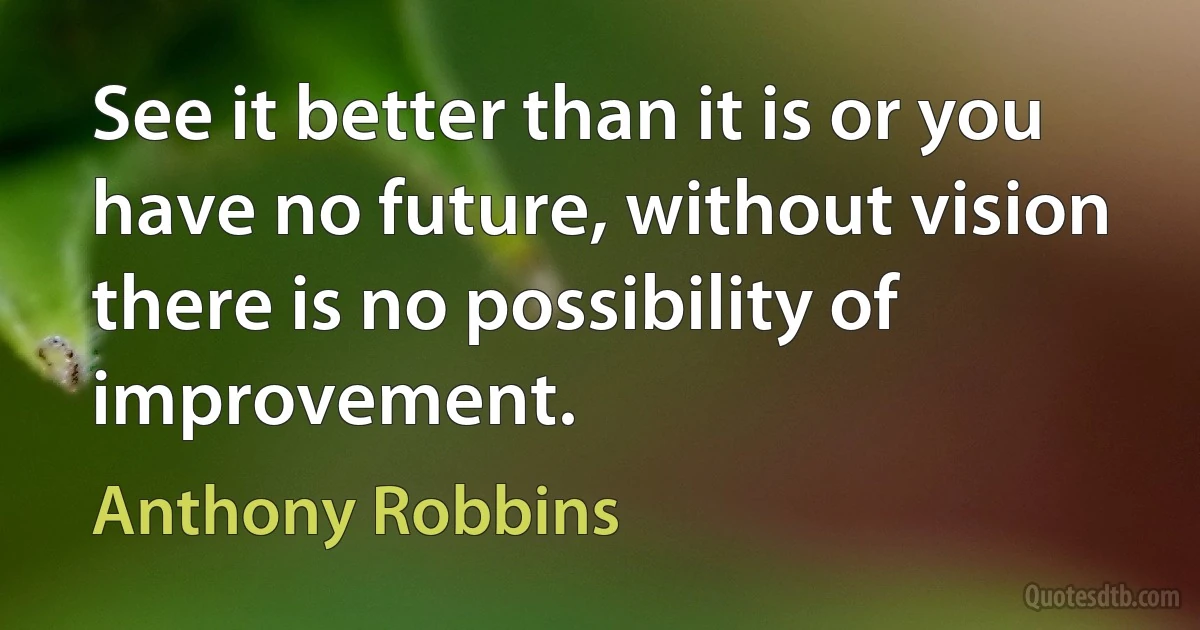 See it better than it is or you have no future, without vision there is no possibility of improvement. (Anthony Robbins)