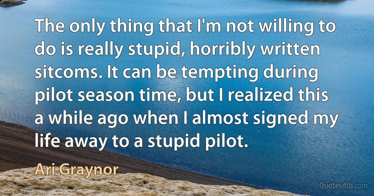 The only thing that I'm not willing to do is really stupid, horribly written sitcoms. It can be tempting during pilot season time, but I realized this a while ago when I almost signed my life away to a stupid pilot. (Ari Graynor)