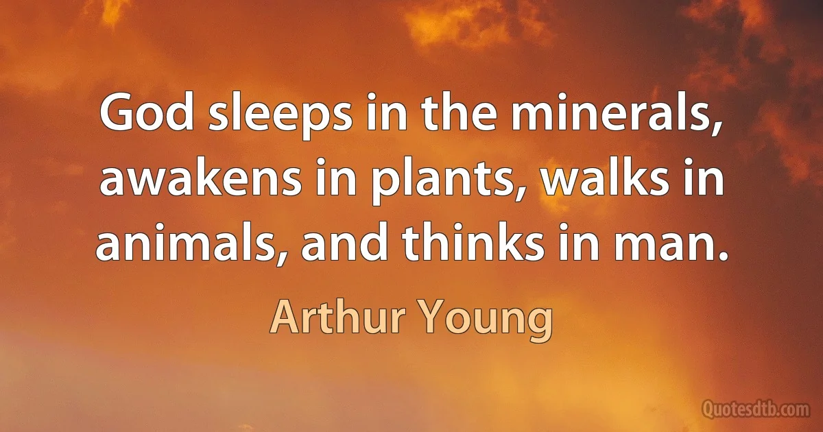 God sleeps in the minerals, awakens in plants, walks in animals, and thinks in man. (Arthur Young)