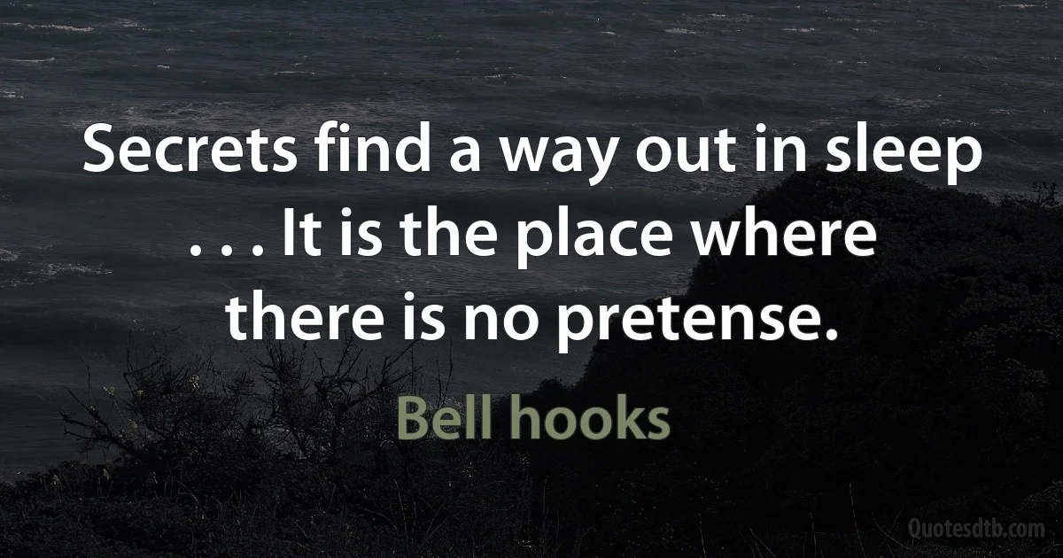 Secrets find a way out in sleep . . . It is the place where there is no pretense. (Bell hooks)